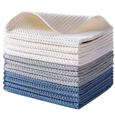 Afbeelding van Polyte Premium microvezel keukendoek met wafelpatroon 12 pack donkerblauw, grijs, gebroken wit 31 x cm