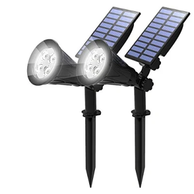 Afbeelding van T SUN Set van 2 waterdichte buitenspots op zonne energie, verlichtingsmodi, 180 graden hoek, verstelbaar, tuinlicht voor ingang, pad (6000 K)