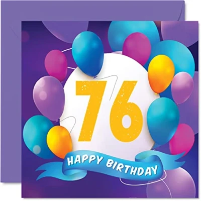 Afbeelding van Stuff4 Verjaardagskaart 76 jaar voor mannen en vrouwen Ballonfeest Verjaardagskaarten mannen, vrouwen, mama, papa, tante, oom, opa, oma, 145 mm x