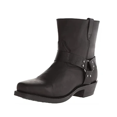 Afbeelding van Vintage cowboylaarzen met vierkante teen ritssluiting aan de zijkant voor heren, motorharnas leer, zwart.
