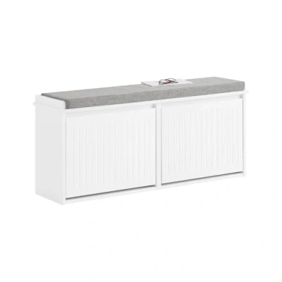 Afbeelding van SoBuy Schoenenbank, schoenenkast met gevoerde zitting en 2 kleppen, schoenenopbergbank, 100 x 26 46 cm, wit, FSR98 XL W