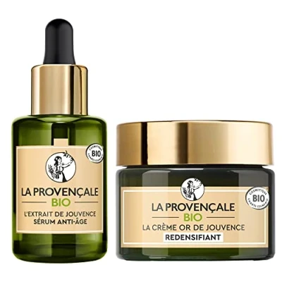 Afbeelding van La Provençale Bio Anti aging routine L&#039;Extrait de Jouvence Serum 30 ml plus crème Or 50 voor alle huidtypes, ook meest gevoelige