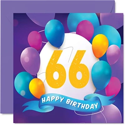 Afbeelding van 66 jaar verjaardagskaart voor mannen en vrouwen Ballonfeest Verjaardagskaarten mannen, vrouwen, mama, papa, tante, oom, opa, oma, 145 mm x