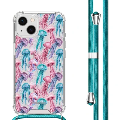 Afbeelding van iMoshion Hoesje Geschikt voor iPhone 13 met Koord Design Meerkleurig / Jellyfish Watercolor