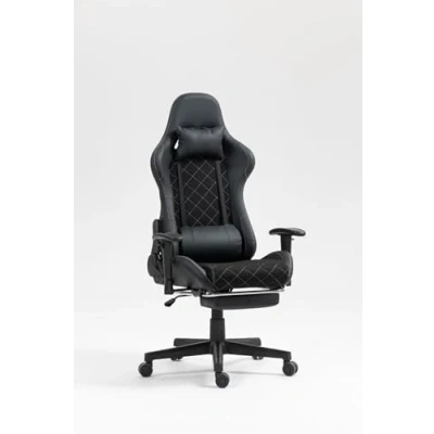 Afbeelding van Gamestoel Classic bureaustoel voetensteun stof bekleding zwart