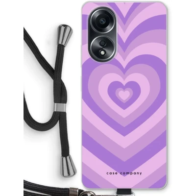 Afbeelding van Case Company® hoesje met Koord geschikt voor Oppo A58 4G Hart Paars Telefoonhoesje Zwart Bescherming aan alle Kanten en Over de Schermrand