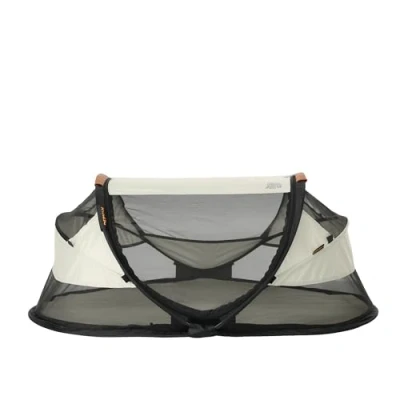 Afbeelding van Deryan Baby Luxe Campingbedje Inclusief zelfopblaasbare matras leren handvatten Ivory