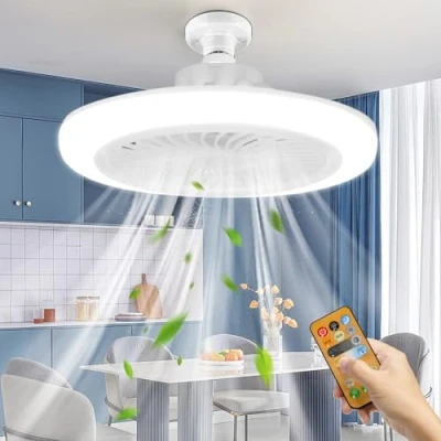 Afbeelding van UOEONR Plafondventilatorlamp, ventilatorlamp, E27 plafondventilator, stille plafondventilator met licht en afstandsbediening, 3 snelheden, tijdelijk (zonder afstandsbediening)
