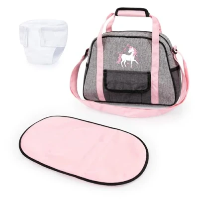 Afbeelding van poppenluiertas, luiertas voor poppen, zakje, tas, jeans grijs, roze