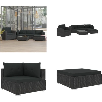 Afbeelding van 6 delige Loungeset met kussens poly rattan zwart