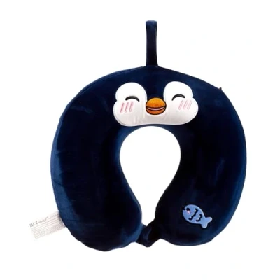 Afbeelding van Nekkussen met ophanglus voor kinderen pinguin zwart polyester reiskussen onderweg