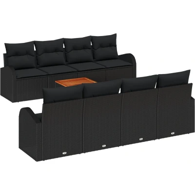 Afbeelding van vidaXL 9 Piece Tuin Sofa Set met Kussens Zwart Poly Rattan Acacia