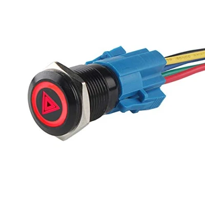 Afbeelding van ETOPARS Zwarte beschermhoes 19 mm tuimelschakelaar, blauw, led, 12 V, 3 A, drukknop, auto, metaal, noodschakelaar, gevaar, waarschuwing, waterdicht, stopcontact