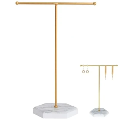 Afbeelding van JJiaoLinin Sieradenorganizer, Sieradenstandaard, Metalen Gouden T vormige Kettingstandaard, Sieradenopberger voor Armbanden, Oorbellen, Ringen, Kettingen (Wit + Goud)