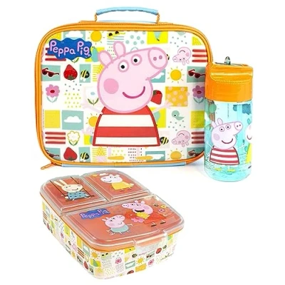 Afbeelding van Peppa Pig Lunchboxset voor kinderen Schooltas, drinkfles en broodtrommel avontuur met George Pig, Rebecca Rabbit, Suzy Sheep Neem Peppa&#039;s overal mee naartoe