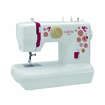 Afbeelding van CARINA Junior naaimachine, 6 steekprogramma&#039;s, automatische draadspanning en draadsnijder, led naailicht, met stickervellen, mechanische naaimachine (wit)