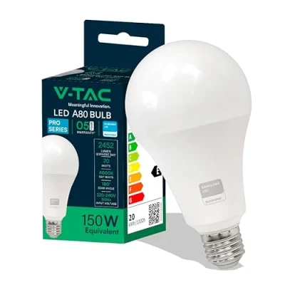 Afbeelding van V TAC Ledlamp E27 20 W (komt overeen met 150 W) A80 2452 lumen, 4000 K, neutraal wit, opening van de lichtstraal 200 graden, maximale efficiëntie en energiebesparing