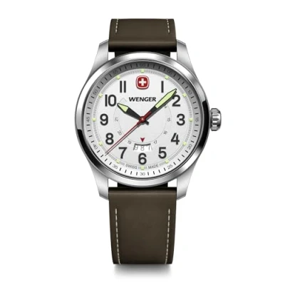 Afbeelding van Wenger Terragraph, analoog kwartshorloge, waterdicht tot 100 m, Ø 43 mm, gemaakt in Zwitserland, Wit/Bruin, Armband