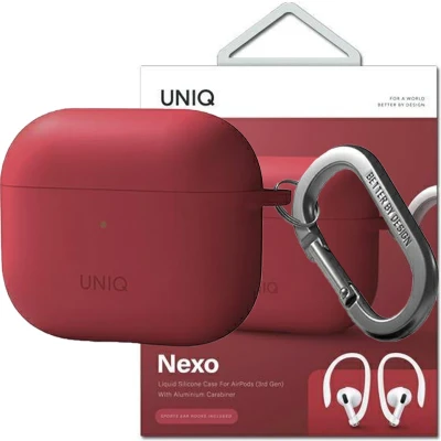 Afbeelding van UNIQ hoesje voor Nexo AirPods 3 gen + Oorhaken Siliconen rood/koraal