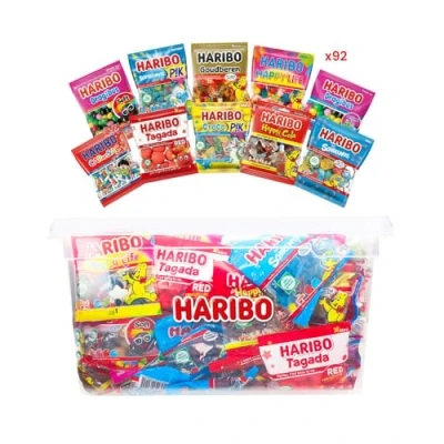 Afbeelding van Haribo Mega Fête XL snoepzakjes box Strooigoed 92 uitdeelzakjes 4kg