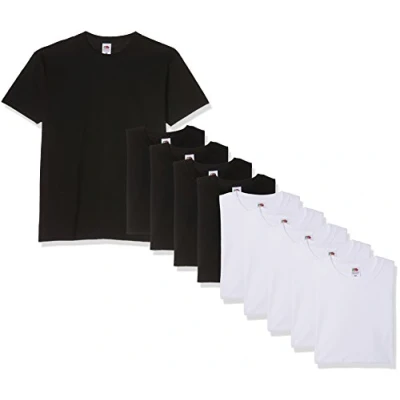 Afbeelding van Fruit of the Loom Super Premium T shirt met korte mouwen voor heren, 5 stuks, Wit/Zwart