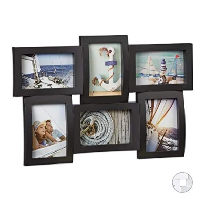 Afbeelding van relaxdays Fotolijst voor meerdere foto’s 6 afbeeldingen 3D look ophangen galerij zwart