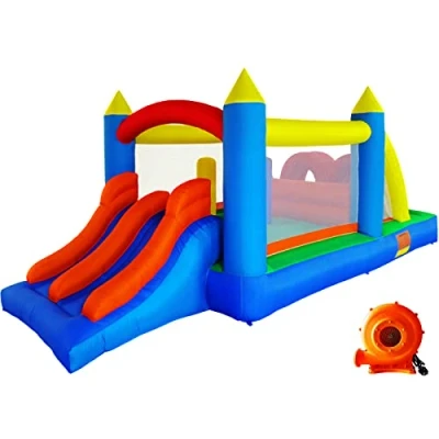 Afbeelding van Ballsea opblaasbaar kasteel, groot kasteel met blazer, voor kinderen, buiten, binnen (488 x 240 190 cm)