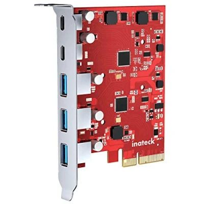 Afbeelding van Inateck RedComets U21 PCIe naar USB 3.2 Gen 2 kaart met 16 Gbps totale bandbreedte, 3 Type A poorten en C poorten, rood