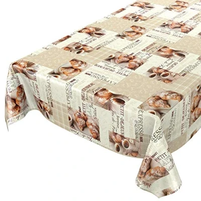 Afbeelding van ANRO Afwasbaar tafelzeil, croissant koffie, beige, 240 x 140 cm