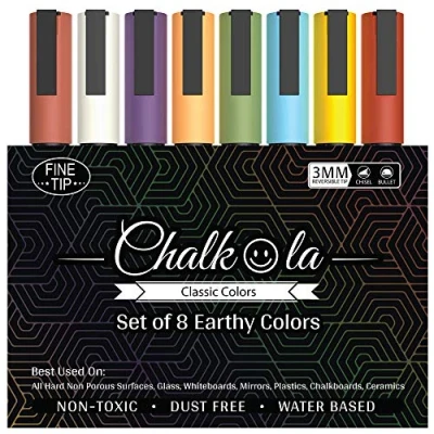 Afbeelding van Chalkola Fijne punt, krijtstiften, 3 mm, assortiment van 8 aarde, klassiek, droog afwisbaar, voor auto&#039;s, krijtbord, keramiek, glas, kunststof