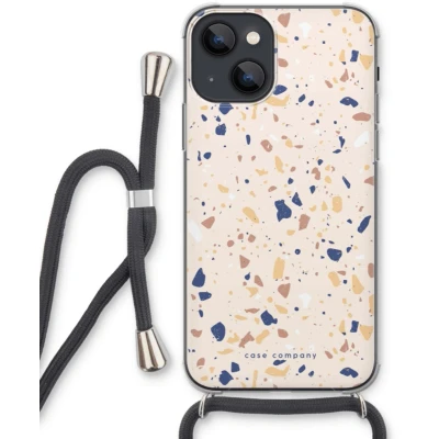 Afbeelding van Case Company® hoesje met Koord geschikt voor iPhone 13 mini Terrazzo N23 Telefoonhoesje Zwart Extra Bescherming aan alle Kanten en Over de Schermrand