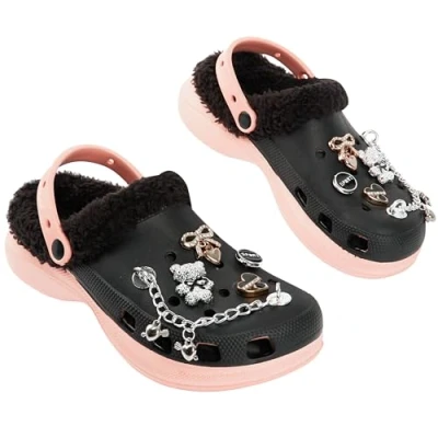Afbeelding van CityComfort Sabots pour fille avec doublure en polaire et badges amovibles Chaussons de jardin chaussons, Noir , 34 EU