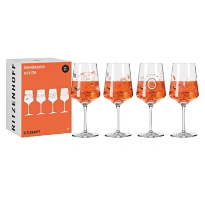 Afbeelding van RITZENHOFF Set van 4 aperitiefglazen, 500 ml, meerkleurig, motief serie Sommerrausch, made in Germany, oranje, blauw, wit