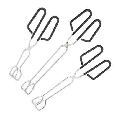 Afbeelding van Relaxdays barbecuetang rvs set van 3 antislip handgreep 24 29 33 cm bbq en keuken zilver/zwart