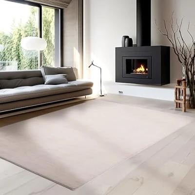 Afbeelding van Modern laagpolig tapijt, effen kleur, antislip, wasbaar, zacht, beige, 240 x 340 cm