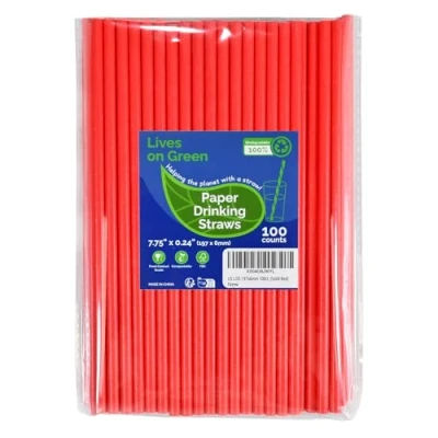 Afbeelding van Lives on Green 100 stuks wegwerprietjes van stevig rood papier, 19,7 cm, voor drinken, decoratie, cake, knutselen, milieuvriendelijk