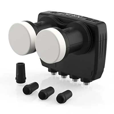 Afbeelding van DUR line Quad LNB monoblok 6 Astra 19,2 E + Hotbird 13E 4 deelnemers &amp; 2 satellieten (MB6 QS) Dual LNC met geïntegreerde DiSEqC Full HD, 4K, 8K, 3D weerbestendig afscherming