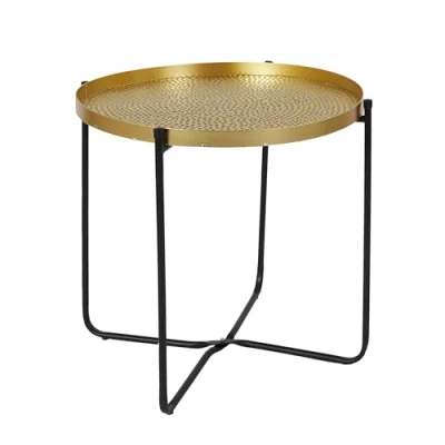 Afbeelding van HOME DECO FACTORY Tafel D Appoint Metal Martele Alia D50Cm, goud, zwart, 50 x 45 cm