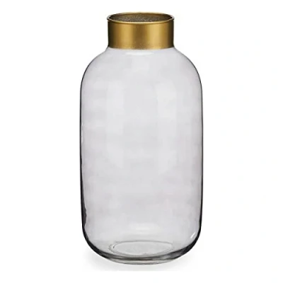 Afbeelding van Giftdecor Bloemenvaas glas grijs transparant/goud 14 x 30 cm vaas