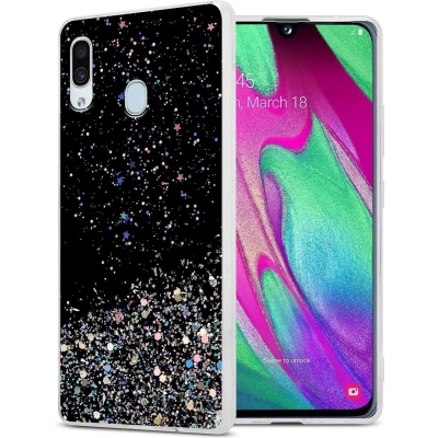 Afbeelding van Cadorabo Hoesje geschikt voor Samsung Galaxy A40 in Zwart met Glitter Beschermhoes van flexibel TPU silicone fonkelende glitters Case Cover Etui