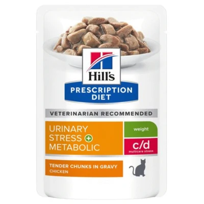 Afbeelding van Hill&#039;s Prescription Diet C/D Urinary Stress Care + Weight Maaltijdzakjes Kattenvoer Kip 12x85 g