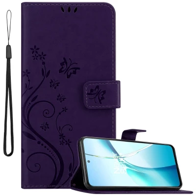 Afbeelding van Cadorabo Hoesje geschikt voor OnePlus Nord CE4 Lite in BLOEMEN DONKER PAARS Beschermhoes bloemmotief met magnetische sluiting, standfunctie en kaartsleuven Book Case Cover Etui