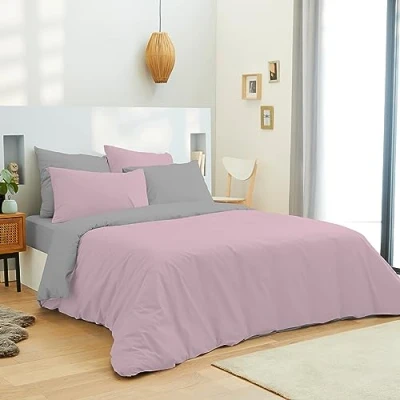 Afbeelding van Univers Décor COMPLEET 6 PACK ROZE/GRIJS OMKEERBAAR DEKBEDOVERTREK VOOR BED VAN 160 X 200 CM