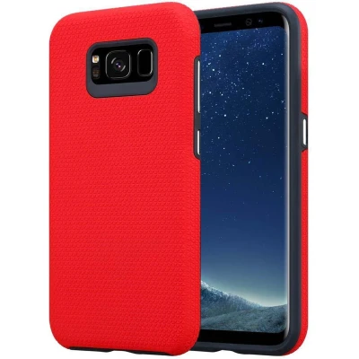 Afbeelding van Cadorabo Hoesje geschikt voor Samsung Galaxy S8 in ANJERS ROOD Hybride beschermhoes buiten met extra grip en antislip oppervlak driehoekig design, gemaakt van siliconen kunststof