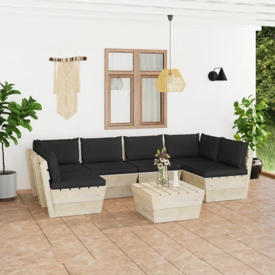 Afbeelding van 7 delige Loungeset met kussens pallet vurenhout
