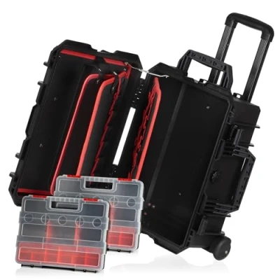 Afbeelding van Zelsius Draagkoffer, camerakoffer, buitendoos, kunststof koffer, harde gereedschapskist, gereedschapswagen, fotokoffer, zwart., Gereedschapskoffer 18 liter met wielen
