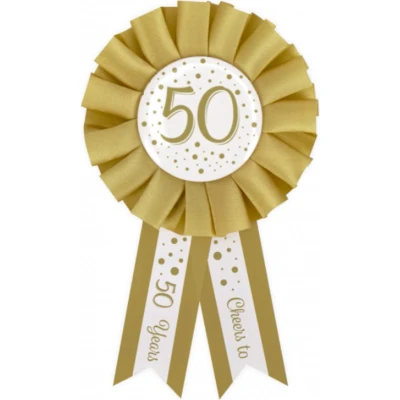 Afbeelding van Leeftijden Rozet 50 jaar Wit/ Goud 14cm per stuk