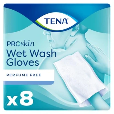 Afbeelding van TENA Wet Wash Handschoen Zonder Parfum 8 stuks