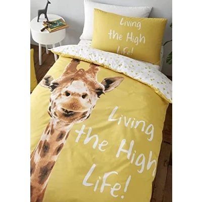 Afbeelding van Catherine Lansfield Giraffe omkeerbaar beddengoed met kussensloop, geel