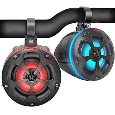 Afbeelding van Pyle Waterdichte 2 weg all terrain luidsprekers, 10 cm wakeboard toren, 800 W, marinekwaliteit, RGB verlichting en afstandsbediening, stereo audiosysteem voor buiten, ATV/UTV, jeep, boot